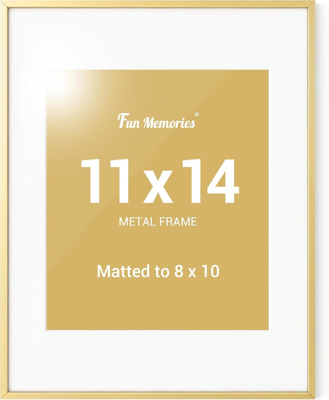 11x14 Picture Frame Gold, Aluminum 11 x 14 Poster Frames with 8x10 Removable Mat, Vertical and Horizontal Display, Wall Hook Hanging, High-Definition Plexiglass, Set of 1